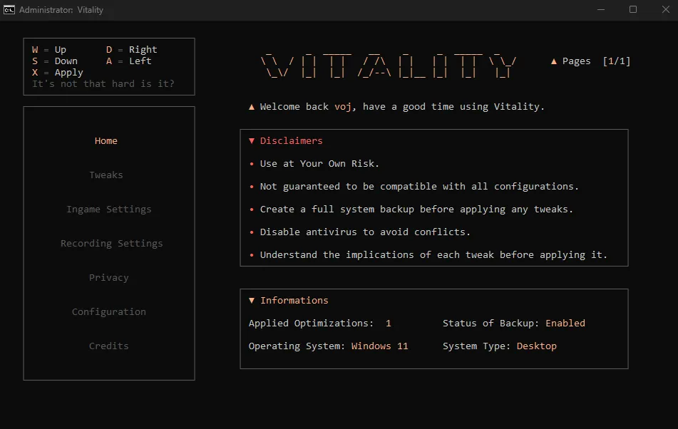 Vitality original UI